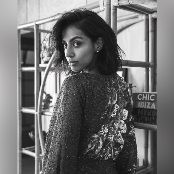 MAC Duggal 
Brown High Neck Long Sleeve Sequin Gown - Picture 7 of 7